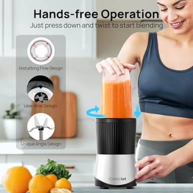 Consciot CB08 11-Piece Blender for Kitchen and Personal Size, Blend Shakes and Smoothies, Frozen Drinks, Baby Food, Spreads & More, 3 Portable To-Go Cups & 2 Spout Lids & 1 Solid Lid, 900 Peak Watts - Image 3