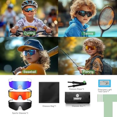 TURBOPEP 3Pack Kids Polarized Sunglasses - Youth Baseball Sunglasses for Boys Girls Age 3-12 Sports UV Protection Goggles - Image 6