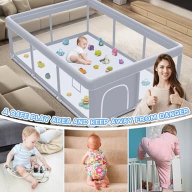 XVISHX Baby Playpen 74 x 50 Inch Play Pen Playards, Playpen for Babies and Toddlers, Baby Playard for Indoor & Outdoor Active Center Game Fence, with Skin-Friendly Fabric and Soft Breathable Mesh Grey - Image 5