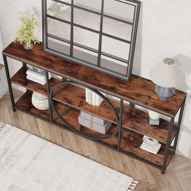 Tribesigns Extra Long Console Table, 70.9 inch Narrow Sofa Tables with 3 Tier Wood Storage Shelves Industrial Metal Frame for Entryway Hallway Living Room Behind Couch, Rustic Brown Black - Image 8