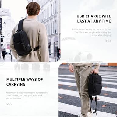 Sling Backpack Men, Waterproof Shoulder Bag with USB Charging Port, Holds 9.7 Inch ipad, Sling Bag for Traveling, Sporting, Cycling, Daily - Image 7