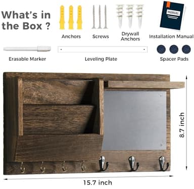 Ziivita Key Holder for Wall - Mail Holder Organizer Wall Mount with Shelf - Rustic Hanging Key Rack Hanger with Hooks Decorative for Home Letter Dog Leash Entryway Farmhouse Living Room Decor - Image 4