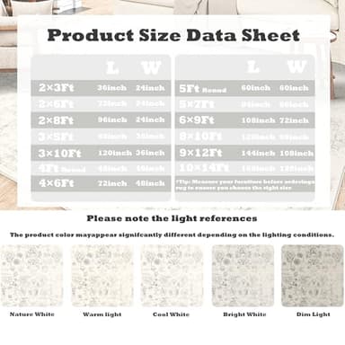 HUGEAR 8x10 Living Room Rugs Light Grey Machine Washable Area Rug Retro Floral Vintage Low Pile Carpet Lightweight Distressed Throw Large Rugs for Bedroom Office Dining Laundry Non Slip - Image 6