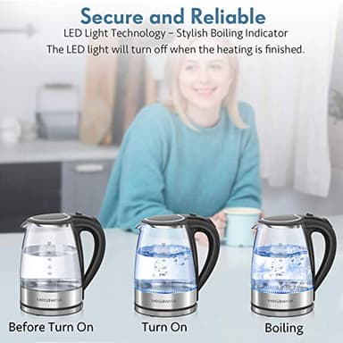 MegaWise Electric Kettle, 1.8L Borosilicate Glass Tea Kettle with LED Light, Auto Shut-Off and Boil-Dry Protection Cordless Kettle Fast Boiling - Image 7