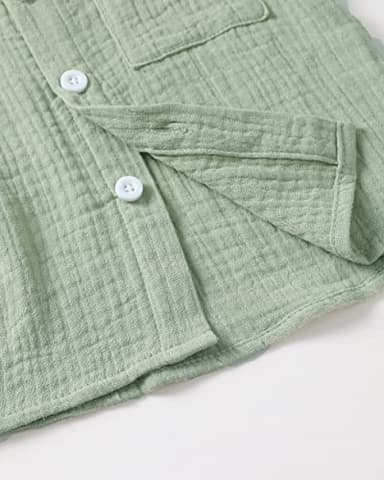 Renotemy Little Boy Clothes 4T Toddler Summer Cotton Linen Shorts Sets Baby Button Down Shirt Top Short Pants Kids Clothing 4+ Year old Boys Outfits 5T Pea Green - Image 5