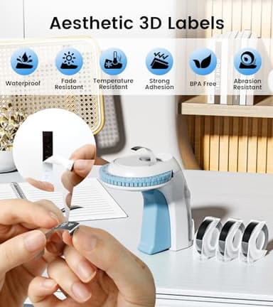 Embossed Label Maker Machine with Tapes, 3D Label Maker Vintage, Retro Embosser Label Maker Machine with 3Rolls Embossing Tapes, Old School Embossing Labeler for Home Kitchen Office and DIY, Blue - Image 6