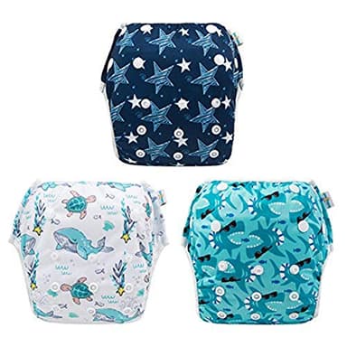 Babygoal Baby & Toddler Boy and Girl Swim Diapers, Reusable Adjustable Washable One Size Fits 6M-3T Gifts and Swimming Lessons 3 Pack 3ZSD07 - Image 1