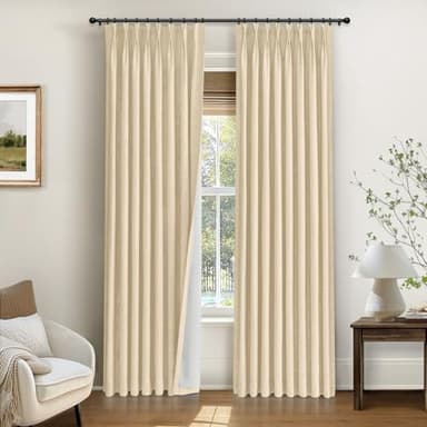 INOVADAY Pinch Pleated Curtains, 100% Light Blocking Linen Pinch Pleat Blackout Curtains for Bedroom, Thermal Insulated Blackout Drapes 2 Panels Set for Living Room - Sand Beige, W40 x L108 - Image 1