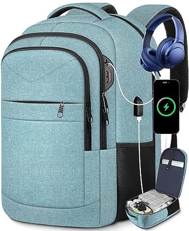Lapsouno Extra Large Backpack, Travel Laptop Backpack, Carry on Backpack, Sturdy 17 Inch TSA Friendly with USB Port, Water Resistant College School Computer Bag Gifts for Men Women, Lake Green - Image 8