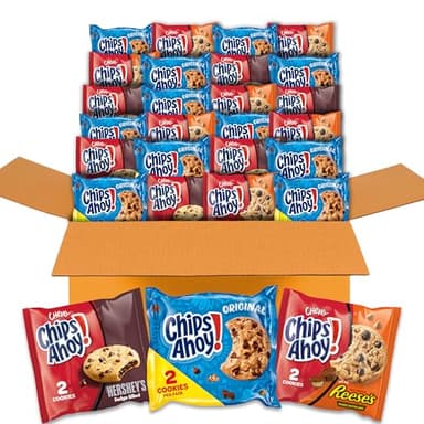 CHIPS AHOY! Cookies Variety Pack, Original Chocolate Chip, Chewy Chocolate Chip with Reese's Peanut Butter Cups & Chewy Hershey's Fudge Filled Soft Cookies, 50 Snack Packs - Image 1