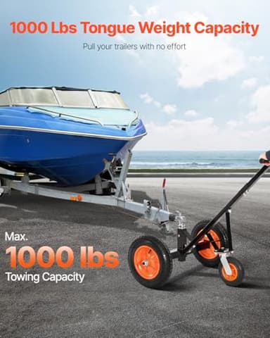 VEVOR Trailer Dolly, 1000lbs Tongue Weight Capacity, Carbon Steel Trailer Mover with 16.7 inch and 22 inch Height Adjustable Trailer Dolly, 2 inch Ball, 14 inch Pneumatic Tires, for Moving RV Trailer - Image 2
