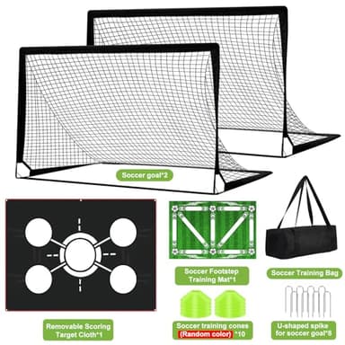 6x4 FT Kids Soccer Goals for Backyard - 2 Pack Soccer Nets Ski Skins, Portable Pop Up Goal Set Includes Training Mat, Cones, Target - Soccer Training Equipment Gift for Boys/Girls Ages 3-12 - Image 7
