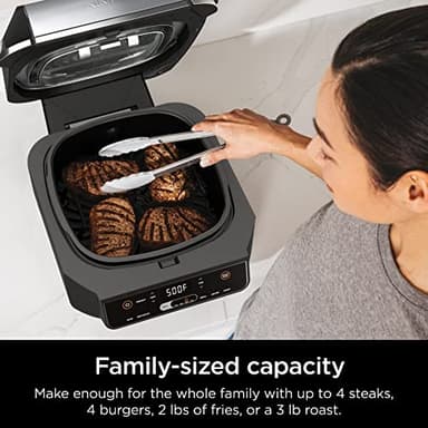 Ninja EG201 Foodi 6-in-1 Indoor Grill with Air Fry, Roast, Bake, Broil, & Dehydrate, 2nd Generation, Dishwasher Safe, Black/Silver - Image 3