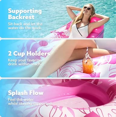 SLOOSH Inflatable Pool Floats Lounger Adult, Pool Lounge with Canopy Raft Floaties Water Floating Recliner Chair with Cup Holders Foot Rest Swimming Floaty - Image 3