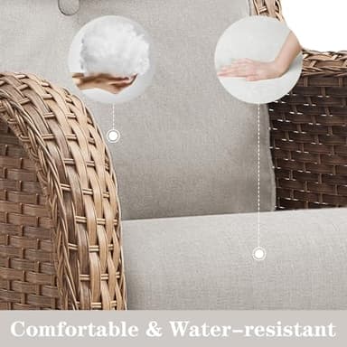 Belord Wicker Outdoor Furniture Patio Furniture Set - 6 Piece Patio Conversation Set with Swivel Rocker Chairs, Rattan Sofa, Ottomans and Coffee Table, Beige Cushion - Image 8