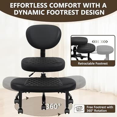 AtHope Ergonomic Cross Legged Office Chair with Wheels - Adjustable Height for Meditation, ADHD Desk & Yoga - Wide Criss Cross Design with Lumbar Support, Kneeling Chair - Black - Image 6