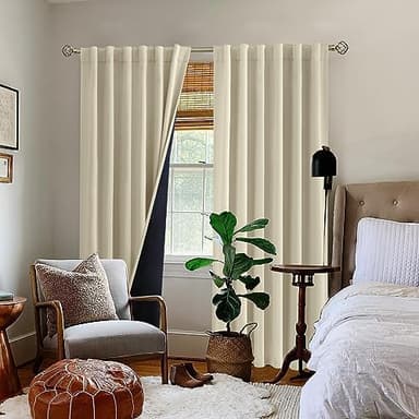 BGment Beige Full Blackout Curtains with Thermal Insulation Liner Curtains 90 Inches Long, Rod Pocket and Back Tab Double Layer Room Darkening Window Curtain for Bedroom(52 x 90 Inch, 2 Panels, Beige) - Image 9
