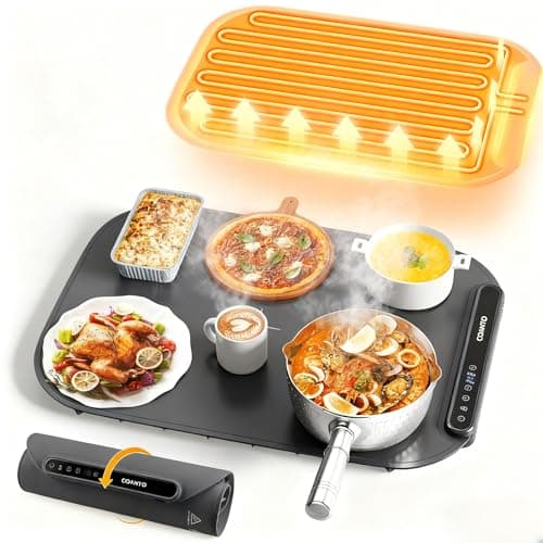 Food Warming Mat, Food Warmers for Parties Buffet, Silicone Heating Mat with 7 Temperature Settings, Roll-Up Storage, 17.91"x12.8", Grey - Image 1