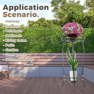 Kavlium Plant Stand Indoor Outdoor，Tall Black Metal Rustproof Stable Plant Stands，2 Tier 27.1 inch Multiple Plant Rack Holder Rack Flower Pot Stand Heavy Duty Plant Shelf - Image 5