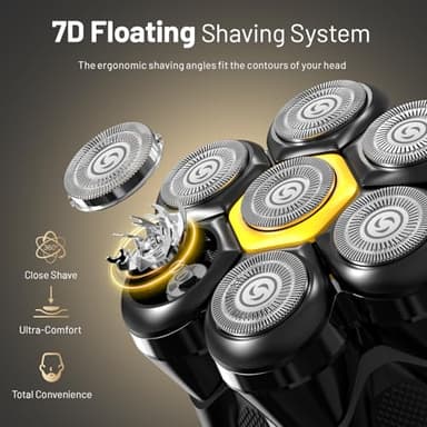 NIWUIO Head Shaver for Bald Men: Electric Bald Razor -IPX7 Wet Dry Shaving- 7 Floating Heads for Ultimate Comfort - Rechargeable Grooming Kit for Scalp/Face/Beard-Close Shaving - Image 2