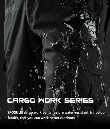 SPOSULEI Mens Cargo Pants Waterproof Ripstop Durable Tactical Work Pants Outdoor Lightweight Utility Hiking Working Construction Pants with 7 Pockets Black 30Wx32L - Image 6