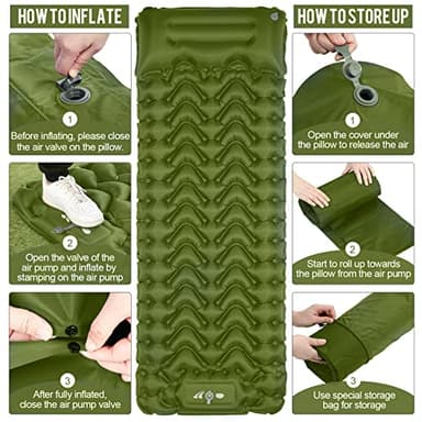 MOXILS Sleeping Pad, Ultralight Inflatable Sleeping Pad for Camping, Built-in Pump, Ultimate for Camping, Hiking, Airpad, Carry Bag, Repair Kit, Compact & Lightweight Air Mattress(Green) - Image 4