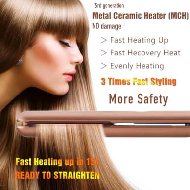 NITION Ceramic Tourmaline Hair Straighteners LCD Flat Iron MCH Fast Heating Up. Healthy Home Straightening Styling Tools with Travel Pouch Bag. 265-450°F Adjustable. 1" Smooth 3D Plate. Dual Voltage - Image 2