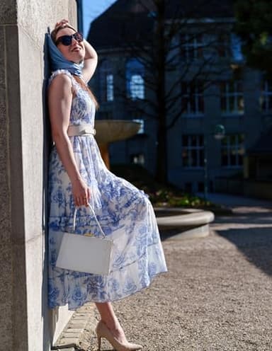 Scarlet Darkness Summer Dresses for Women 2025 Cottagecore Sun Dress Blue Floral Dress Blue M - Image 5