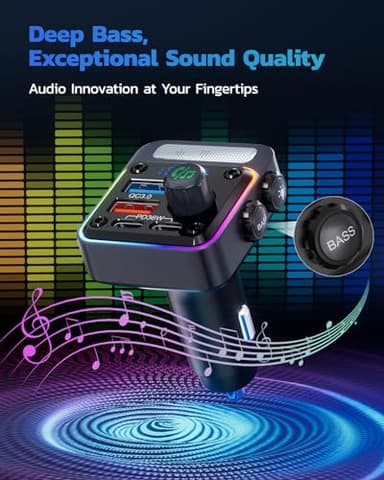Nulaxy 54W Bluetooth 5.3 Car Adapter Charger 4-Port Fast Charging [PD36W & QC3.0 18W], Wireless Radio FM Transmitter with Deep Bass Player, 5 Colors LED Backlit, Hands-Free Calling, Support USB Drive - Image 4
