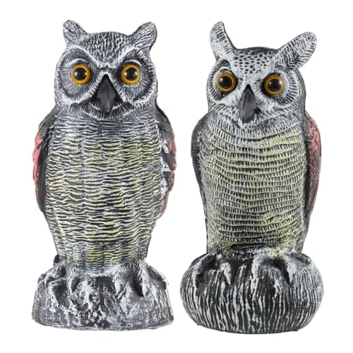 Hedoc 2 Pack Fake Owl Decoys to Scare Birds Away from Gardens and Rooftop, Long-Eared Owl Bird Deterrents, Nature Scarecrow Plastic Owls Pest Repellent, Owl Statue for Garden Decor, Yard Decoration - Image 1