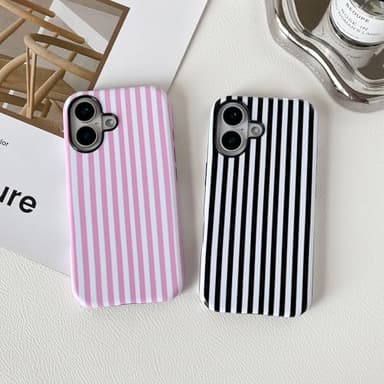 Longlayss Compatible with iPhone 16 Plus Case Cute Aesthetic Striped Phone Case for Women Girl Shockproof Slim TPU and Hard PC Protective Cover (Pink) - Image 7