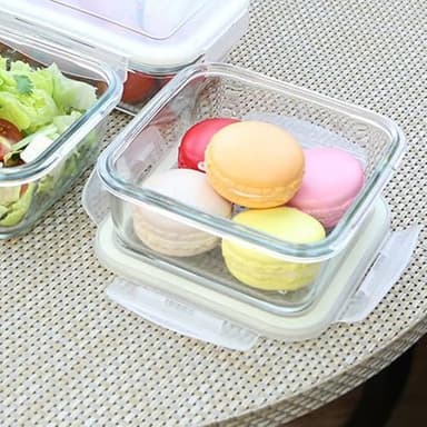R.repad yay Square Glass Food Storage Containers, Small Square Storage Containers With Airtight Lids, 2Cup Glass Meal Prep Bowls, Leak-proof lunch Bowls, Dishwasher Microwave Freezer Safe -(White) - Image 8