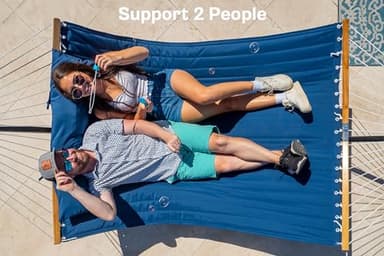 SUPERJARE Curved-Bar Hammock with Stand, 2 Person Heavy Duty Hammock Frame, Detachable Pillow & Portable Carrying Bag, Perfect for Outdoor & Indoor, Navy Blue - Image 2