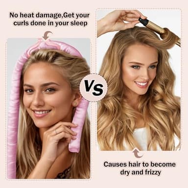 Heatless Hair Curler,Blowout Heatless Curls Overnight,No Heat Curling Rod Set with Satin Bonnet for Sleep in,Pink - Image 2