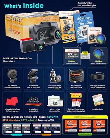 ROVE R2-4K Dual PRO Dash Cam Front and Rear, True 4K+2K Dash Camera for Cars, STARVIS 2 IMX678 + IMX675 Sensors, Free 128GB Card + CPL, WiFi 6 - up to 30MB/s Download Speed, 3" IPS, 24Hr Parking Mode - Image 6