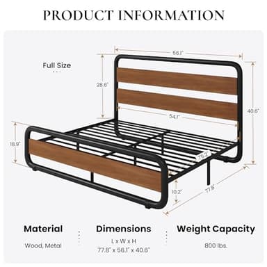 SHA CERLIN Full Size Metal Bed Frame with Wooden Headboard and Footboard, Heavy Duty Platform Frame with Under-Bed Storage, Noise Free, No Box Spring Needed, Vintage Walnut - Image 2