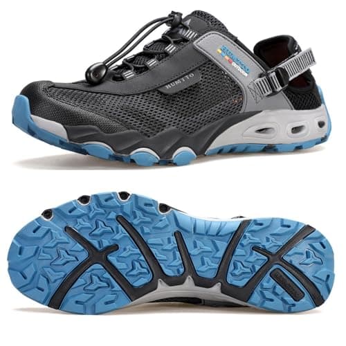 HUMTTO Men's Amphibious Water Shoes - Hiking Sandals for Men Outdoor Water Sandal Closed Toe Non-Slip River Shoes Summer Quick Drying Aqua Shoe 12 Black Denim Blue
