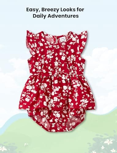 PATPAT Family Matching Outfits - Mommy and Me Dresses Matching Set Casual Boho Dusty Ruffle Sleeve Romper Dress for Newborn Red Floral for Baby Girl 3-6 Month - Image 3