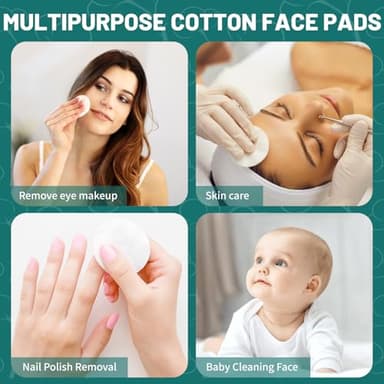 Premium Cotton Rounds for Face, 300 Count Makeup Remover Pads, 100% Pure & Natural Facial Cleansing Round Pads, Soft, Hypoallergenic, Lint-Free, Highly Absorbent - Image 7