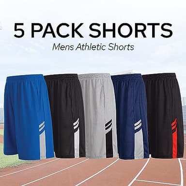 5 Pack: Men's Dry-Fit Sweat Resistant Active Athletic Performance Shorts - Image 6