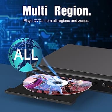 MEGATEK Region-Free HDMI DVD Player for TV, Compact CD/DVD Player for Smart TV, USB Port, Plays All Region DVDs & Multi Formats, Metal Housing, HDMI/RCA Cables & Remote Included - Image 4
