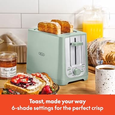 BELLA 2 Slice Toaster with Auto Shut Off - Extra Wide Slots & Removable Crumb Tray and Cancel, Defrost & Reheat Function - Toast Bread, Bagel & Waffle, Sage - Image 7