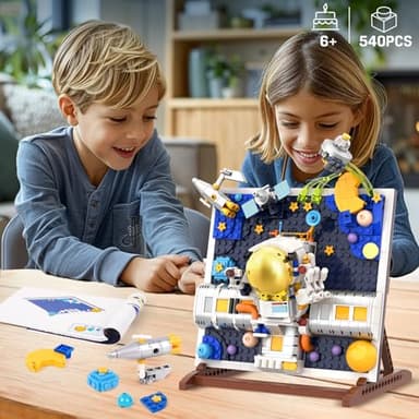 HOGOKIDS Space Building Toys for Kids - 540 PCS Astronaut Building Block Set with Stand, 3D Space Painting Frame for Children's Room Décor, Gift for Boys Girls Age 6 7 8 9 10 Years Old - Image 2