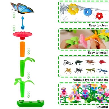 Birthday Toys Gifts for 3 4 5 6 Years Old Toddler Girls Boys, 156 PCS Insect Flower Garden Building Educational STEM Learning Pretend Play Gardening Set, Gifts for Preschool Kids Age 3+ - Image 5