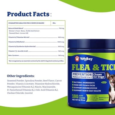 YoYoBay Flea & Tick Prevention for Dogs Chewables, Natural Dog Flea and Tick Control Treatment, Oral Flea Pills, Dogs Supplement, Natural Shield 5-in-1 Protection, Beef & Carrot Flavor, 180 Soft Chews - Image 9