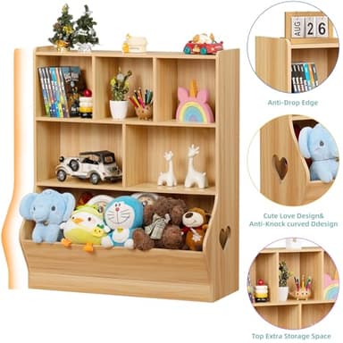 Lerliuo Kids Toy Storage Organizer, 3 Tier Children Small Bookcase and Bookshelf, Toddler 7 Cubby Toy Storage Cabinet, Toy Shelf for Playroom, Bedroom, Living Room, Nursery, School 29.53'' H (Natural) - Image 7