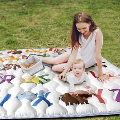 Beavtaens Baby Play Mat, 50x50 Playpen Mat with Super Soft Touch, Activity Mats with Upgraded Anti-Slip Bottom, Machine Washable Crawling Mats for Floor & Picnic (Animal Alphabets) - Image 8