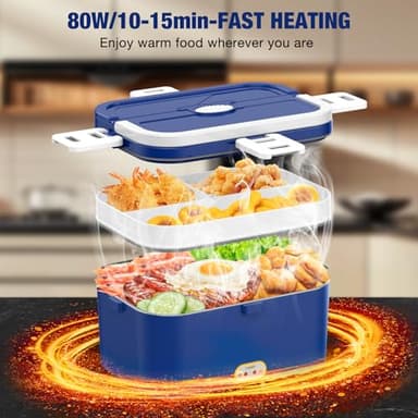 Electric Lunch Box for Adults, 2.8L Liters Double Layer Food Warmer Lunch Box, Lonchera Eléctrica Portátil, 80W Faster Food Warmer for Car/Truck/Office/Home With Fork & Spoon & Bag and 0.45L Fruit Box - Image 7