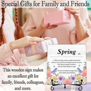seclate Spring Decor, Spring Definition Wooden Sign, Spring Floral Desk Wood Decor with Iron Stand, Ideal Gifts Desk Decorations for Home Office Bedroom Shelf Table Centerpieces - B01 - Image 3
