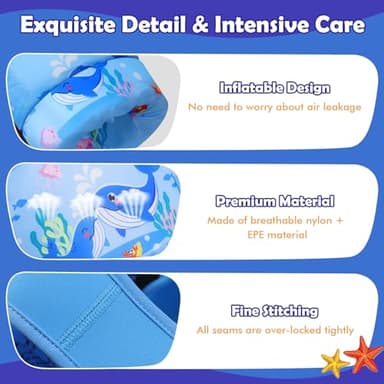 MoKo Toddler Swim Vest - Cute Toddler Floaties with Emergency Whistle for Kids 22-66 lbs Water Wings Arm Band Floaties Swim Training Equipment for Beach Swimming Pool Sea, Blue Squirting Whale - Image 3